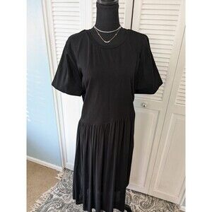 River Island Dress Womens Plus Sz 20 Black Babydoll Peasant Midi Sheer Overskirt